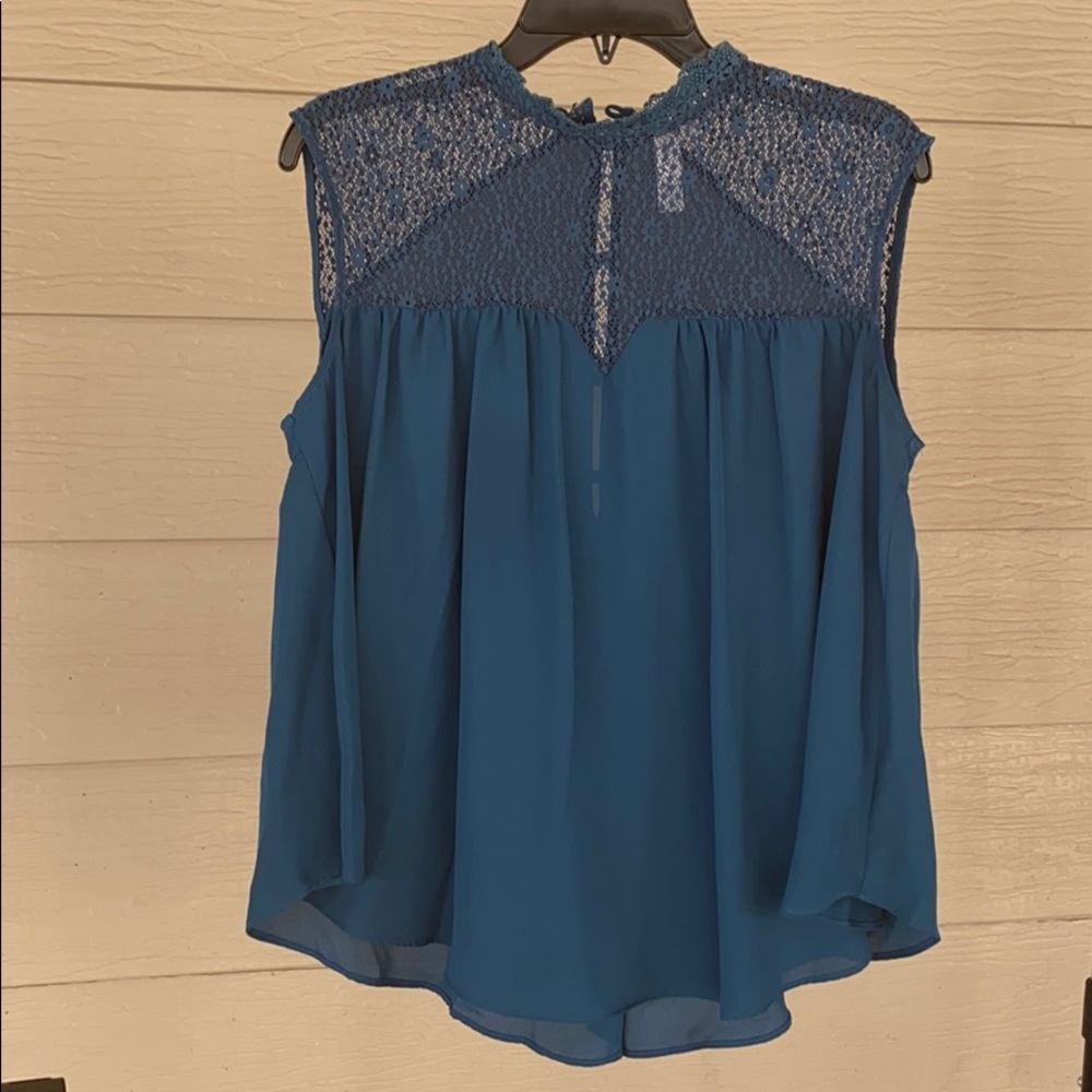 Deep teal crochet high neck blouse